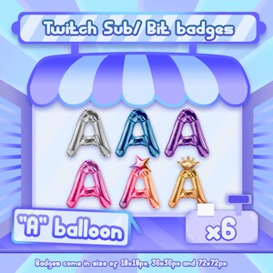 Insignias de Twitch sub / Insignias de bit de Twitch - Insignias de letra A / insignias de globo de letras
