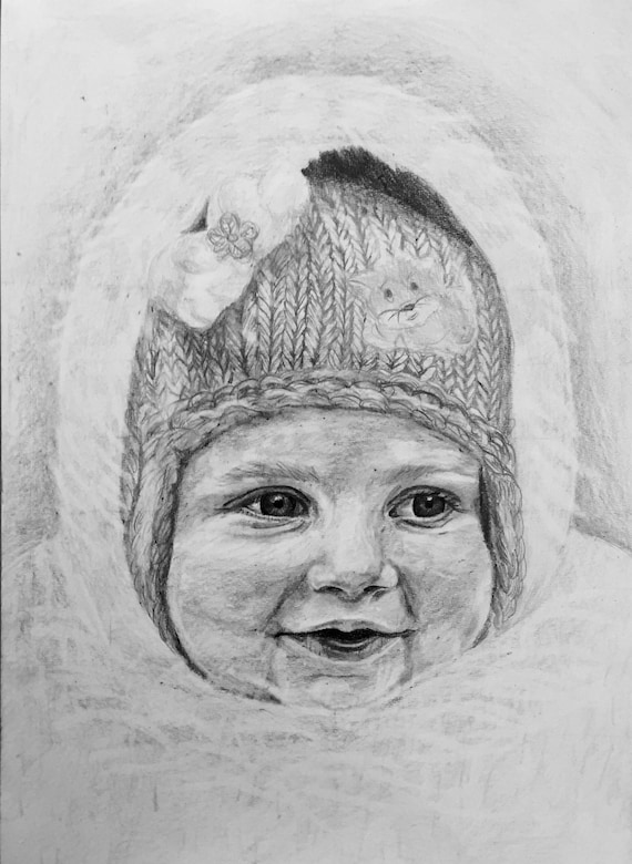 A2 1person Custom Pencil Portrait Personalized Gift Realistic Drawing Artistic Gift Gift For Girl Gift For Boy Baby Portrait