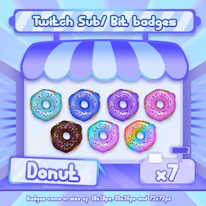7 badge Twitch Sub / badge bit Twitch / Badge Allegri - Badge ciambelle / Badge ciambella