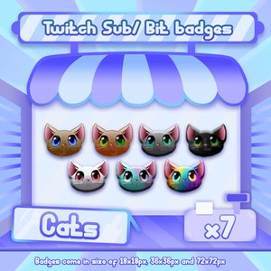 7x Twitch sub badges, Twitch bit badges, cat badges, kitty badges, cute badges