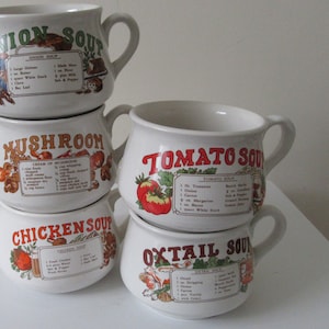 Retro Gift.   Retro Soup Bowls. 1970  Soup Mugs. Vintage Soup Bowls. Vintage Soup Mugs. 1970 Kitchen. Recipe Soup Bowls