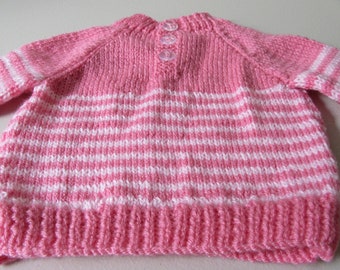 Baby Jumper. Hand Knitted Vintage Pink Baby Jumper. Newborn Baby Jumper Hand Knitted. Hand Crotched Vintage Pink and White Baby Sweater