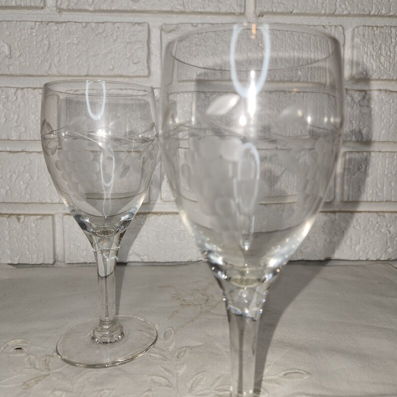 Vintage Wine Glassware Etched With Vines Leaves and Grapes Etsy