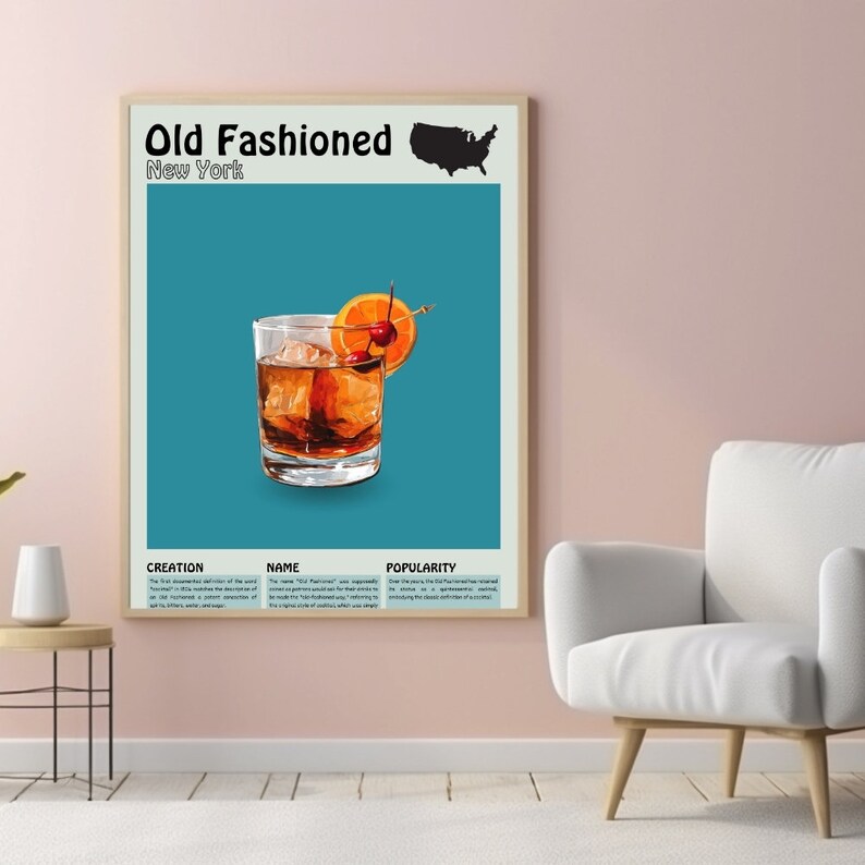 Old Fashioned Print, Ingredients of Old Fashioned, Cafe Print, Kitchen