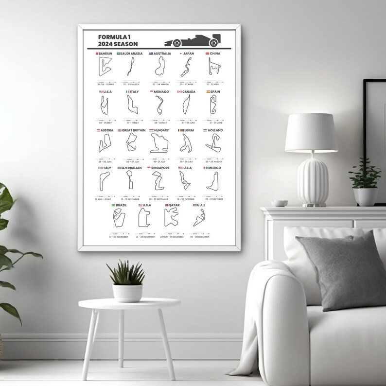 F1 2024 Season Circuit Poster Formula 2024 Calendar Formula 2024