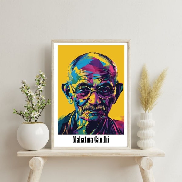 Affiche du Mahatma Gandhi, impression numérique, téléchargement immédiat, art hippie, décoration d'intérieur, art mural, cadeaux pour lui, cadeaux pour elle