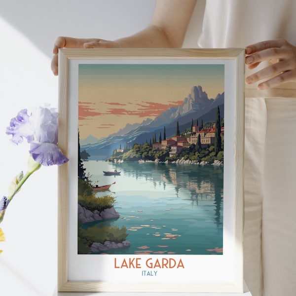 Lago di Garda - Italia - Stampa di viaggio, Lago di Garda - Regalo di viaggio in Italia, Poster stampabile della città, Download digitale, Regalo di compleanno, Regalo di nozze