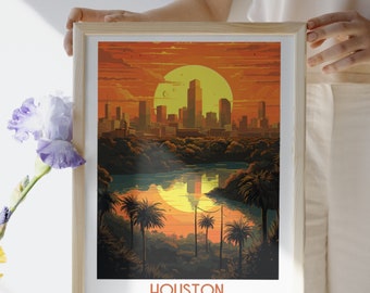Houston - Texas - impression voyage, Houston - Texas voyage cadeau, affiche imprimable de la ville, téléchargement numérique, cadeau d'anniversaire, cadeau de mariage