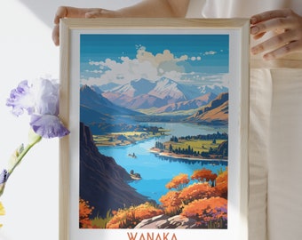 Wanaka - Nouvelle-Zélande - impression de voyage, cadeau de voyage Wanaka Nouvelle-Zélande, affiche de la ville imprimable, téléchargement numérique, cadeau d'anniversaire, cadeau de mariage