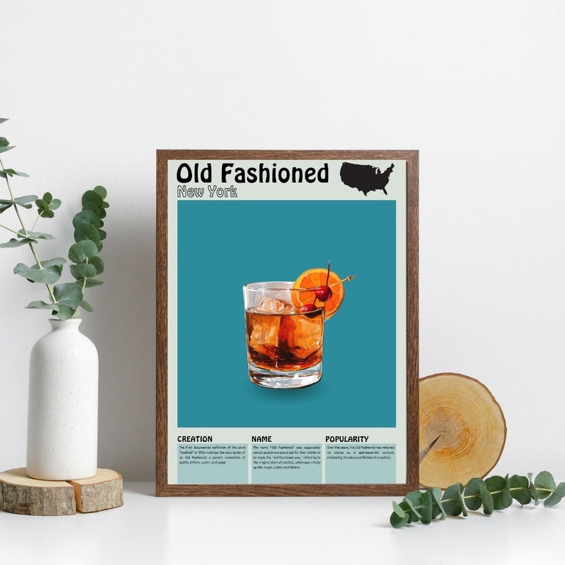 Old Fashioned Print, Ingredients of Old Fashioned, Cafe Print, Kitchen
