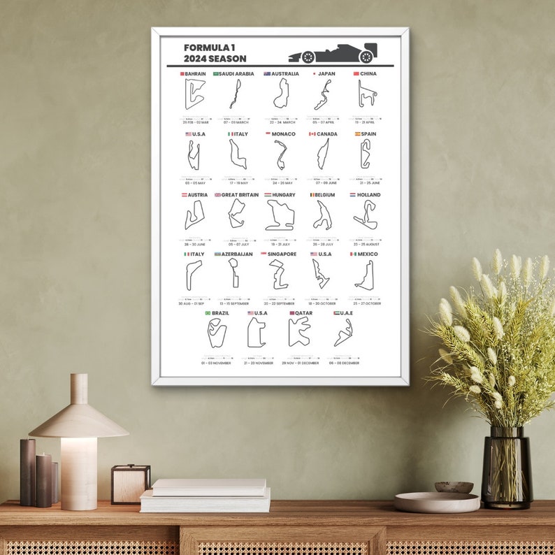 F1 2024 Season Circuit Poster Formula 2024 Calendar Formula 2024