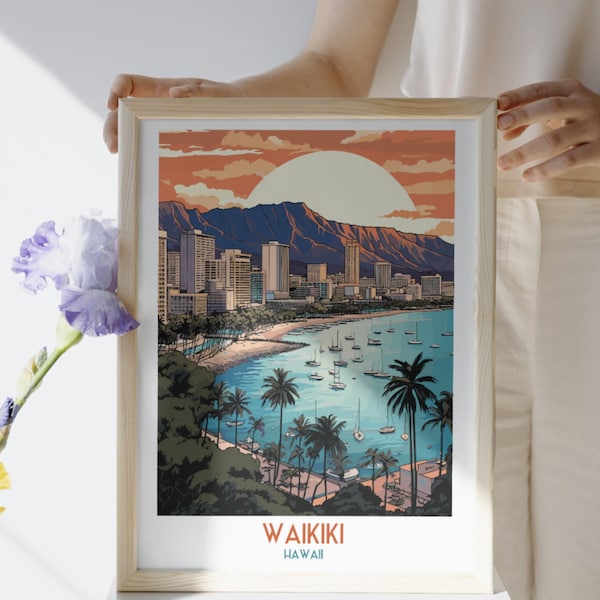 Waikiki - Hawaii  - Travel Print, Waikiki - Hawaii Travel Gift, Printable City Poster, Digital Download, Birthday Present, Wedding Gift