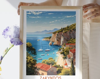 Zakyntos - Grèce - impression de voyage, Zakyntos - Grèce voyage cadeau, affiche de la ville imprimable, téléchargement numérique, cadeau d'anniversaire, cadeau de mariage