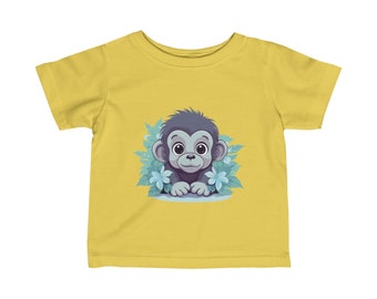 Baby Gorilla Infant Jersey Tee - Soft Cotton Animal Print Shirt for Babies, Cute Jungle-Themed Top, Available in Yellow, Blue, White, & Pink