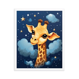 Charmantes Giraffen-Nachthimmel-gerahmtes Plakat für Kinderzimmer-Dekor, Sternenklares Kinderzimmer-Bild mit Holzrahmen