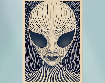 Psychedelic Alien Art Poster: Modern Sci-Fi Fine Art Print