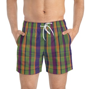 Boxer da bagno da uomo a quadri scozzesi / Pantaloncini da uomo Costumi da bagno / Colorato Verde Viola Oro Viola Blu / Tasche in rete, Asciugatura rapida / Pantaloncini firmati
