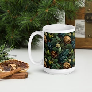 Pine Cone Season - Weiße glänzende Tasse