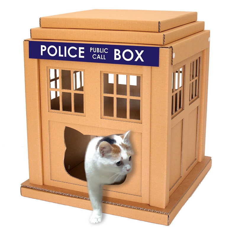 Dr. Who Tardis Cardboard Cat House image 4