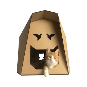 Casa de gato de papelão origami