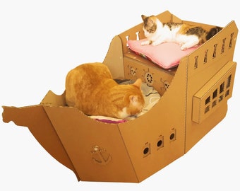 Pirate Ship Cardboard Cat House