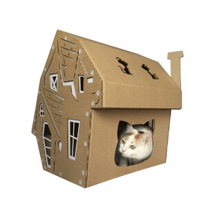 Casa de gato de papelão para Halloween
