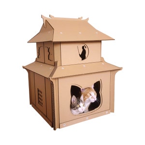 Casa de cartón para gatos de samurái japonés