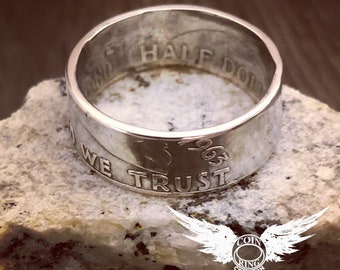 1948 to 1963 Silver half dollar coin ring 90% silver Benjamin Franklin 50 cent piece coinring Jewelry Band