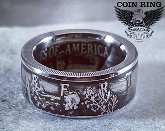 1986 to 2024 Silver Dollar coin ring 99.99% Silver Eagle coinring Wedding Band Walking Liberty Jewlery Grooms Fiancé Engagement Love