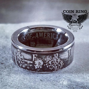 1986 to 2024 Silver Dollar coin ring 99.99% Silver Eagle coinring Wedding Band Walking Liberty Jewlery Grooms Fiancé Engagement Love