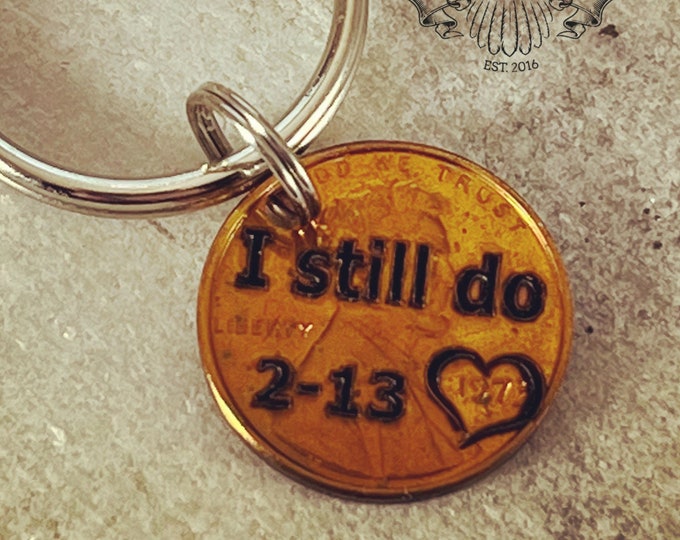 Lucky Penny Charm Keychain Bracelet or Necklace Customize Pick year Custom Birthday Anniversary Gift Heart around year Personalize Jewlery