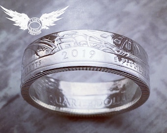 2019 to 2023 - 99.99% Silver quarter coin ring - pick your year US 25 cent two bits coinring Washington 4th dollar Jewlery