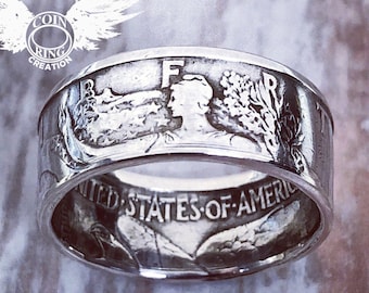 1916 to 1947 Silver Half Dollar coin ring 90% silver US Walking Liberty 50 cent piece coinring Jewelry