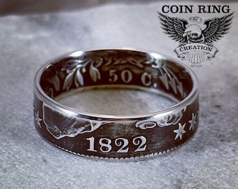 1807 to 1838 Silver Capped Bust Half Dollar 50 cent Coin Ring 89.24% Silver coinring