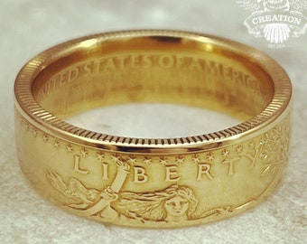 1986 to 2022 Gold Eagle 25 Dollar Coin Ring pure 22 Karat Gold (.9167) Wedding Band Engagement Ring 1/2 half ounce made into a coinring oz