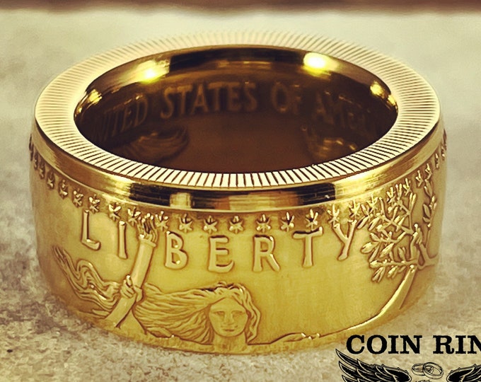 1986 to 2025 Gold Eagle 50 Dollar Coin Ring 22 Karat Gold (.9167) Wedding Band Engagement Fiancé Groom coinring Jewlery Love
