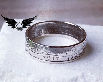 1999 to 2009 Silver State coin ring pick your state or territory 90% silver 25 cent two bits coinring US United States Jewelry Wedding Band