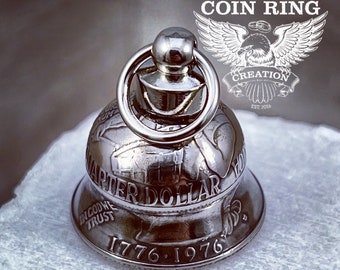 1965-1991 Coin Bell - Motorcycle Bell - Gremlin Bell charm Washington quarter coinbell Goodluck Angel Luck Lucky Biker Jewlery