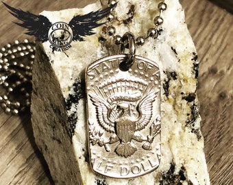 1971 to 2025 half dollar dog tag pendant Kennedy 50 Cent coin dogtag clad US military silver color Jewelry