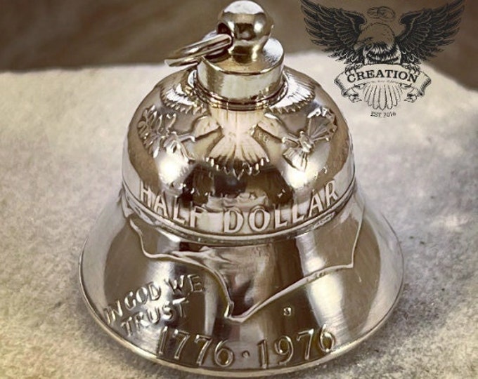 1971-1978 Silver Dollar Coin Bell - Motorcycle Bell - Gremlin Bell Charm Ike dollar coinbell Goodluck Angel luck lucky Biker Jewlery