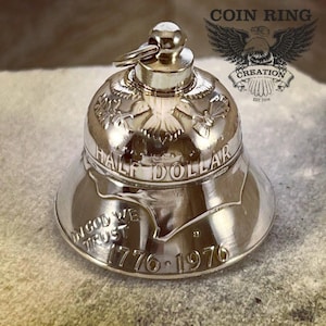 1971-1978 Silver Dollar Coin Bell - Motorcycle Bell - Gremlin Bell Charm Ike dollar coinbell Goodluck Angel luck lucky Biker Jewlery