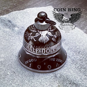 1964-2025 Silver Coin Bell - Motorcycle Bell Gremlin Bell Charm Kennedy silver half dollar coinbell Goodluck Angel luck lucky Biker Jewlery