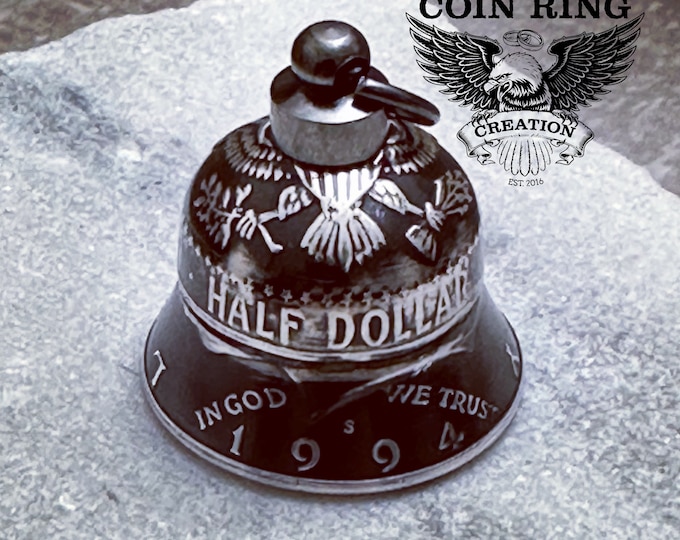 1964-2025 Silver Coin Bell - Motorcycle Bell Gremlin Bell Charm Kennedy silver half dollar coinbell Goodluck Angel luck lucky Biker Jewlery