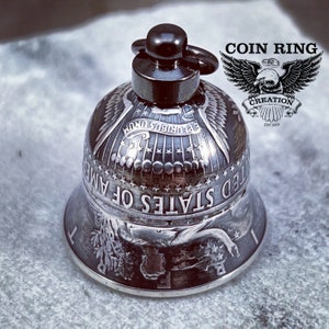 1916-1963 Silver Coin Bell Motorcycle Bell Gremlin Charm Franklin half dollar coinbell Goodluck Angel lucky Biker Walking Liberty Jewlery