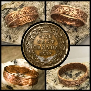 Canadian Bronze large one cent coin ring 1876 to 1920 1 cent not copper coinring 100 year old Maple Leafs Jewlery image 6