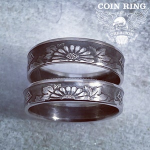 Japanese 50 Yen Coin Ring Japan Anime Coinring with chrysanthemum flowers Pinky ring Jewlery image 1