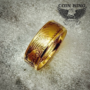 1986 to 2024 Gold Eagle 25 Dollar Coin Ring 22 Karat Gold .9167 Wedding Band Engagement Fiancé Groom coinring Jewlery Love image 2