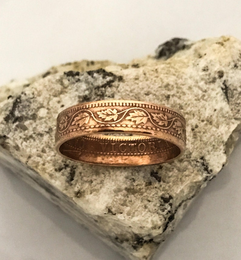 Canadian Bronze large one cent coin ring 1876 to 1920 1 cent not copper coinring 100 year old Maple Leafs Jewlery image 8