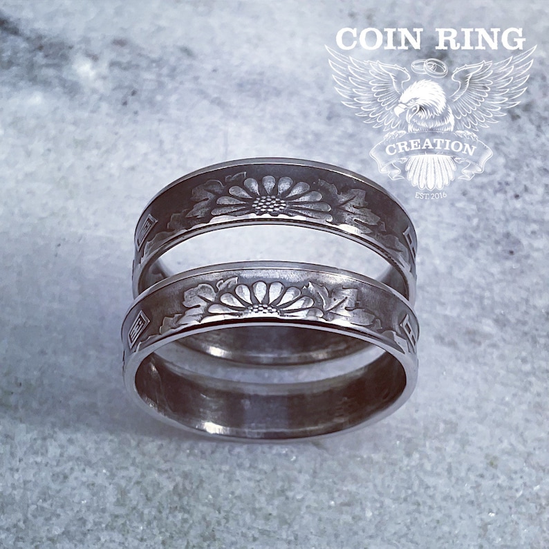 Japanese 50 Yen Coin Ring Japan Anime Coinring with chrysanthemum flowers Pinky ring Jewlery image 9