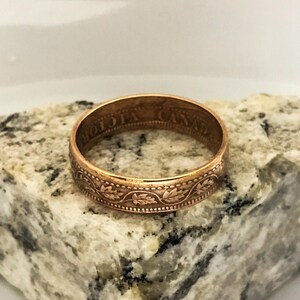 Canadian Bronze large one cent coin ring 1876 to 1920 1 cent not copper coinring 100 year old Maple Leafs Jewlery image 9